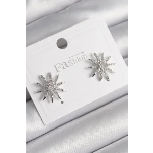 Pirinç Gümüş Renk Zirkon Taşlı Yıldız Model Kadın Küpe