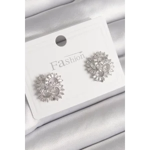 Pirinç Gümüş Renk Zirkon Taşlı Yonca Model Kadın Küpe