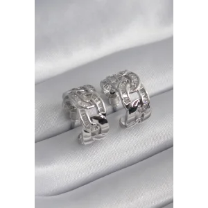 Pirinç Gümüş Renk Zirkon Taşlı Zincir Model Kadın Küpe