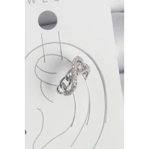 Pirinç Gümüş Renk Zirkon Taşlı Zincir Sonsuzluk Model Kadın Kıkırdak Küpe