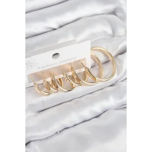 Pirinç Halka Model Gold Renk Kadın Set Küpe