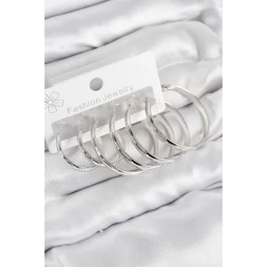 Pirinç Halka Model Gümüş Renk Kadın Set Küpe