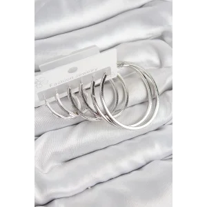 Pirinç Halka Model Gümüş Renk Kadın Set Küpe