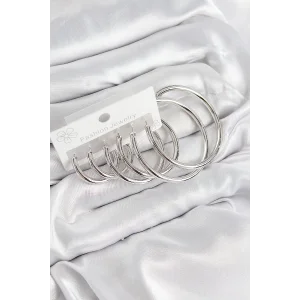 Pirinç Halka Model Gümüş Renk Kadın Set Küpe