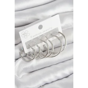 Pirinç Halka Model Gümüş Renk Kadın Set Küpe