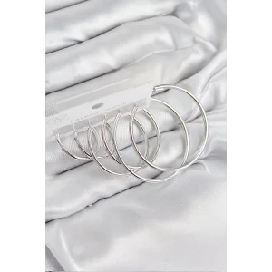 Pirinç Halka Model Gümüş Renk Kadın Set Küpe