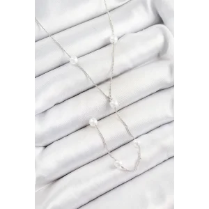 Pirinç İnci Figürlü Y Model Gümüş Renk Kadın Kolye