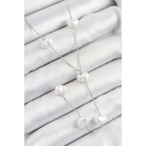 Pirinç İncili Kalp Figürlü Y Model Gümüş Renk Kadın Kolye