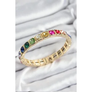 Pirinç Karışık Zirkon Taşlı Kare Model Gold Renk Lastikli Kadın Bileklik