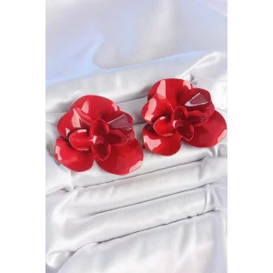 Pirinç Kırmızı Renk Gül Model Kadın Küpe