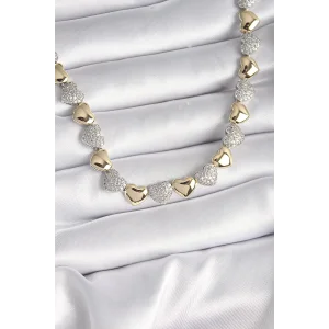 Pirinç Mix Renk Zirkon Taşlı Kalp Model VIP Exclusive Seri Kadın Kolye