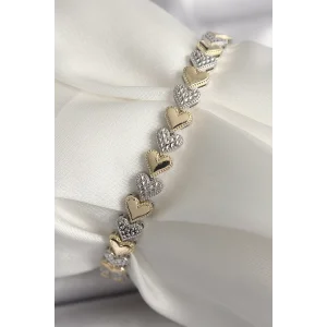 Pirinç Mix Renk Zirkon Taşlı Kalp Model VIP Seri Kadın Bileklik