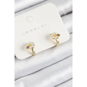 Pirinç Papatya Model Gold Renk Çocuk Küpe