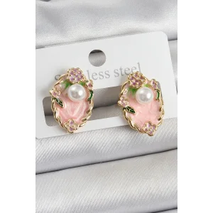 Pirinç Pembe Mineli İnci Detaylı Sanatsal Portre Model Gold Renk Kadın Küpe