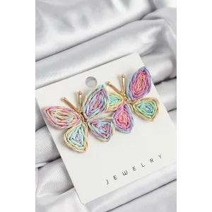 Pirinç Rainbow Kelebek Model Gold Renk Kadın Hasır Küpe