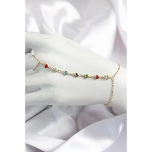 Pirinç Renkli Kalpli Zirkon Taşlı Y Model Gold Renk Kadın Şahmeran