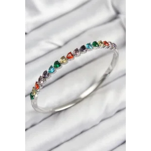 Pirinç Renkli Zirkon Taşlı Kalp Model Gümüş Renk Kadın Kelepçe