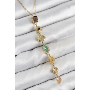 Pirinç Renkli Zirkon Taşlı Model Gold Renk 7 Element Kadın Y Kolye
