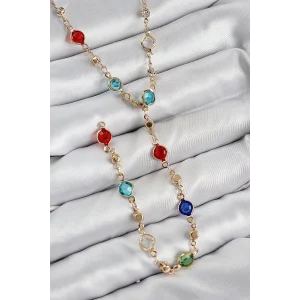 Pirinç Renkli Zirkon Taşlı Model Gold Renk Kadın Y Kolye