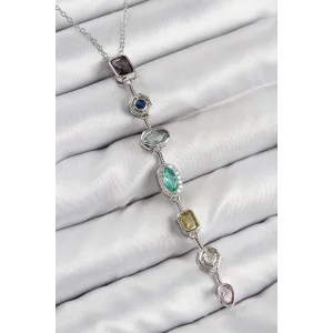 Pirinç Renkli Zirkon Taşlı Model Gümüş Renk 7 Element Kadın Y Kolye