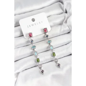 Pirinç Renkli Zirkon Taşlı Sallantılı Model Gümüş Renk Kadın Küpe