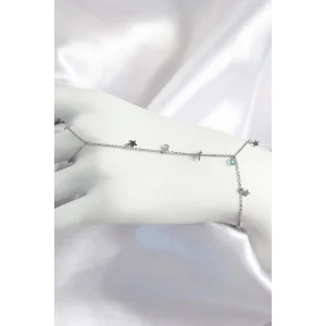 Pirinç Renkli Zirkon Taşlı Sallantılı Yıldızlı Model Gümüş Renk Kadın Şahmeran