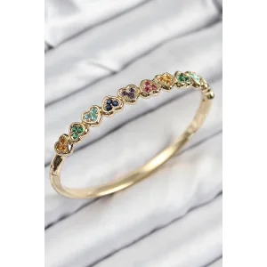 Pirinç Renkli Zirkon Taşlı Sıralı Kalp Model Gold Renk Kadın Kelepçe