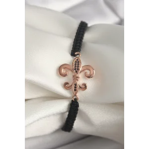 Pirinç Rose Renk Zirkon Taş İşlemeli Zambak Figür Asansörlü Makrome Model Kadın Bileklik