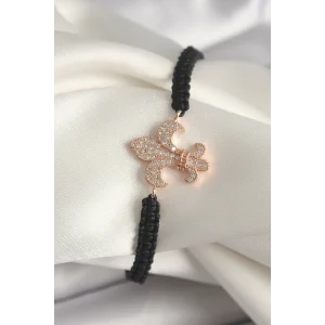 Pirinç Rose Renk Zirkon Taşlı Zambak Model Asansörlü Makrome Model Kadın Bileklik