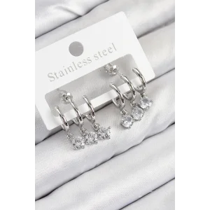 Pirinç Sallantılı Zirkon Taşlı Model Gümüş Renk Kadın Küpe