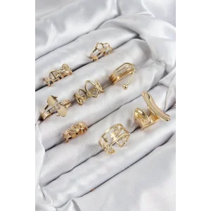 Pirinç Sarmal Ve Yıldız Model Gold Renk Kadın Yüzük Kombin Set