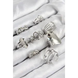 Pirinç Sarmal Ve Yıldız Model Gümüş Renk Kadın Yüzük Kombin Set