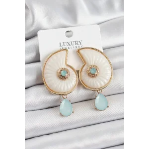 Pirinç Sedef Deniz Kabuğu Figürlü Zirkon Taşlı Gold Renk Kadın Küpe