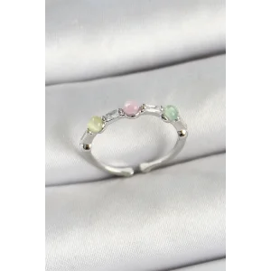 Pirinç Sıralı Boncuk Figürlü Zirkon Taşlı Gümüş Renk Ayarlanabilir Kadın Yüzük