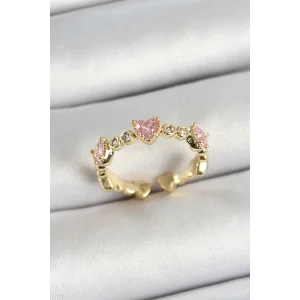Pirinç Sıralı Kalp Figürlü Zirkon Taşlı Gold Renk Ayarlanabilir Kadın Yüzük