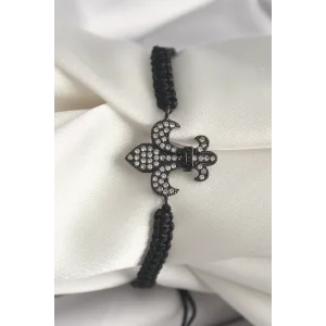 Pirinç Siyah Renk Zirkon Taşlı Zambak Figür Asansörlü Makrome Model Kadın Bileklik