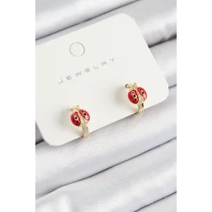 Pirinç Uğur Böceği Model Gold Renk Çocuk Küpe