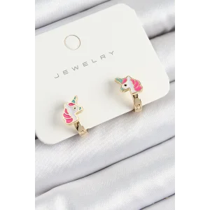 Pirinç Unıcorn Model Gold Renk Çocuk Küpe