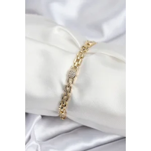 Pirinç VIP Seri Gold Renk Zincir Model Kalpli Zirkon Taşlı Kadın Bileklik