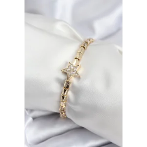 Pirinç VIP Seri Gold Renk Zirkon Taşlı Yıldız Model Kadın Bileklik