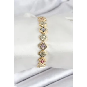 Pirinç VIP Seri Yonca Zirkon Taşlı Kadın Bileklik