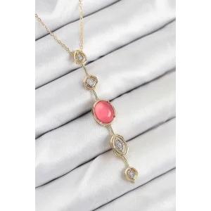 Pirinç Zincir Pembe Gold Renk Zirkon Taşlı Y Kolye
