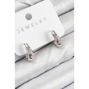 Pirinç Zirkon Taş Desenli Model Gümüş Renk Kadın Küpe