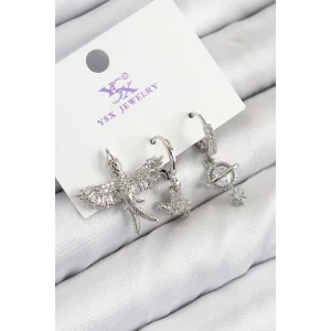 Pirinç Zirkon Taşlı 3lü Kuş Model Gümüş Renk Kadın Küpe