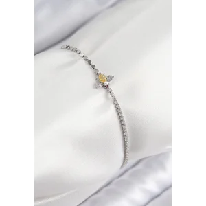 Pirinç Zirkon Taşlı Arı Model Ezme Zincir Gümüş Renk Kadın Bileklik
