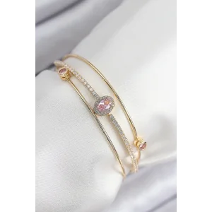 Pirinç Zirkon Taşlı Baget Model Gold Renk Kadın Bileklik