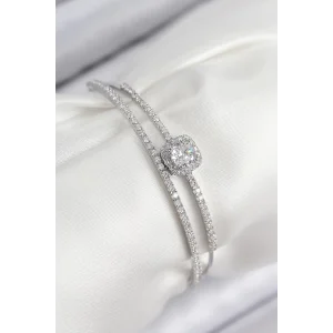 Pirinç Zirkon Taşlı Baget Model Gümüş Renk Kadın Bileklik