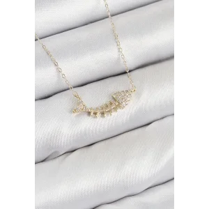 Pirinç Zirkon Taşlı Balık Kılçığı Model Gold Renk Kadın Kolye