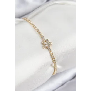 Pirinç Zirkon Taşlı Çiçek Model Gold Renk Kadın Bileklik