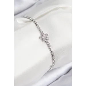 Pirinç Zirkon Taşlı Çiçek Model Gümüş Renk Kadın Bileklik